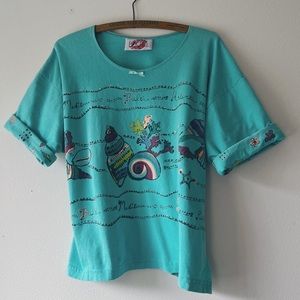 Backing vintage seashore turquoise short sleeve beach‎ tee L